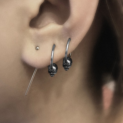 Skull Captive Bead Hoop Earring | 16g Surgical Steel & Sterling Silver